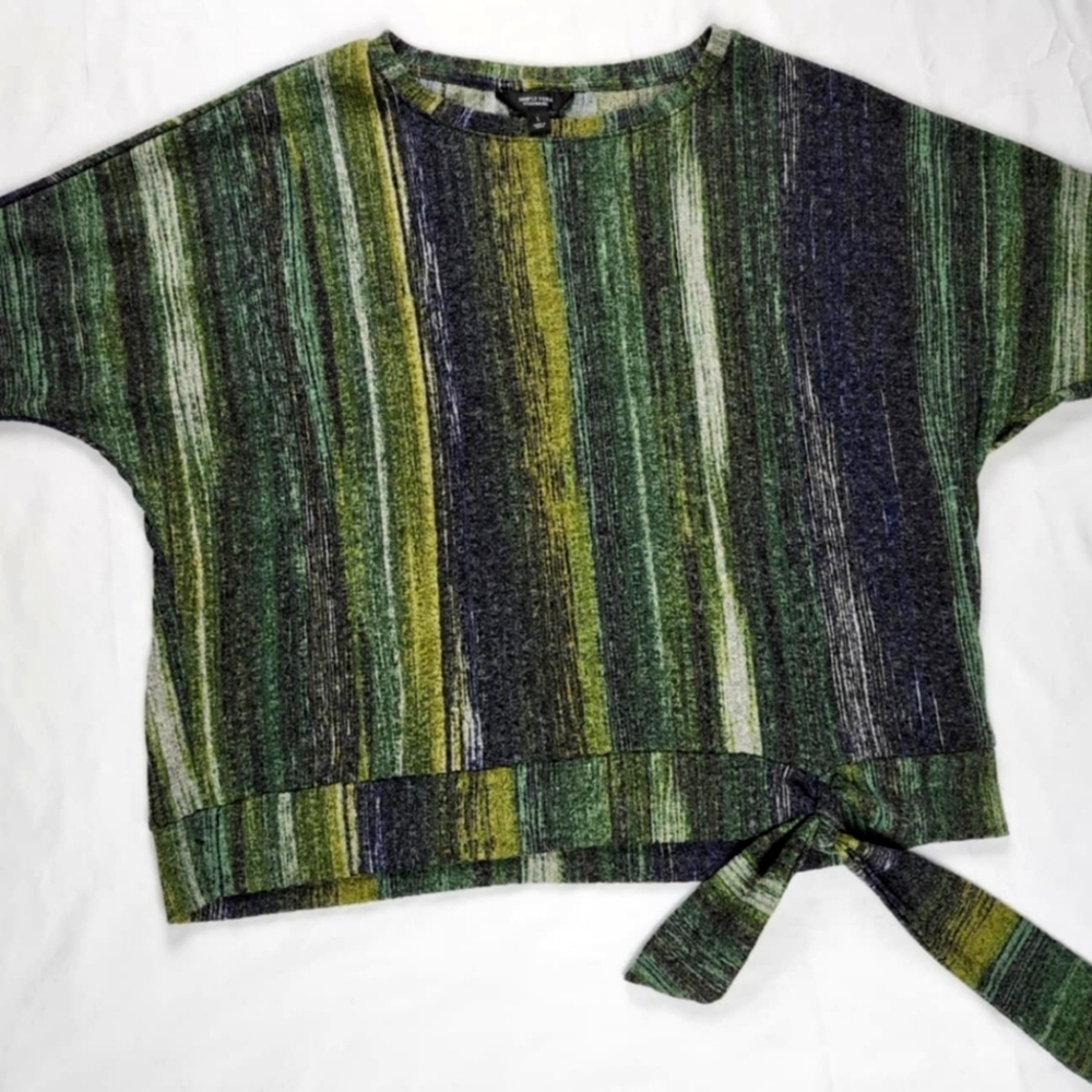 Simply‎ Vera Wang top Large Green Stripped Pattern With Tie Box Shape Retro 70s